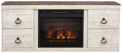 Willowton - 2 Pc. - TV Stand With Faux Firebrick Fireplace Insert - Whitewash Fireplace TV Stands by Signature Design by Ashley® - Walls Furniture & Mattress