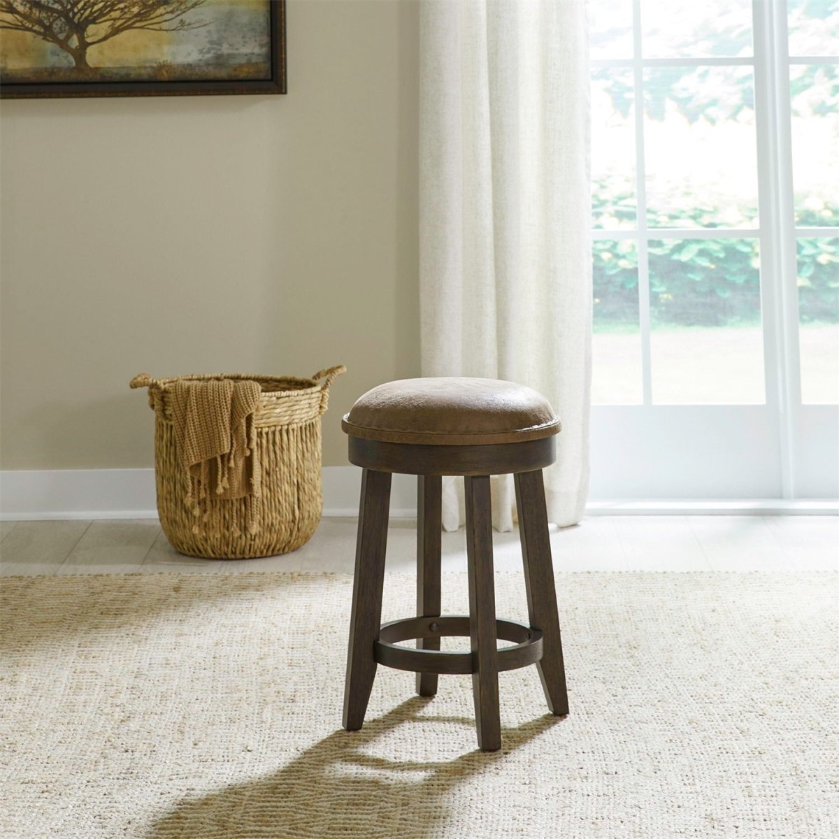 Paradise Valley - Upholstered Console Stool - Saddle Brown Counter Height (24"-27") by Liberty Furniture - Walls Furniture & Mattress