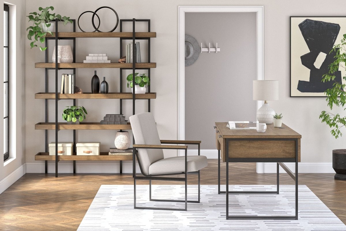 Montia - Home Office Desk, Desk Chair, Bookcase - Light Brown 3 Piece Home Office Sets by Signature Design by Ashley® - Walls Furniture & Mattress