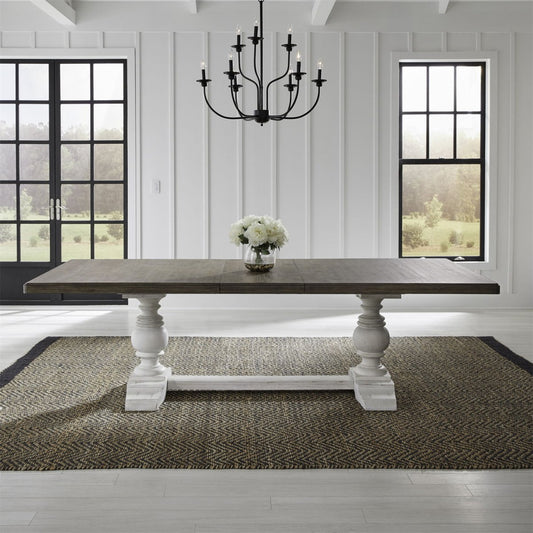 River Place - Trestle Table - Riverstone White & Tobacco Dining Tables by Liberty Furniture - Walls Furniture & Mattress