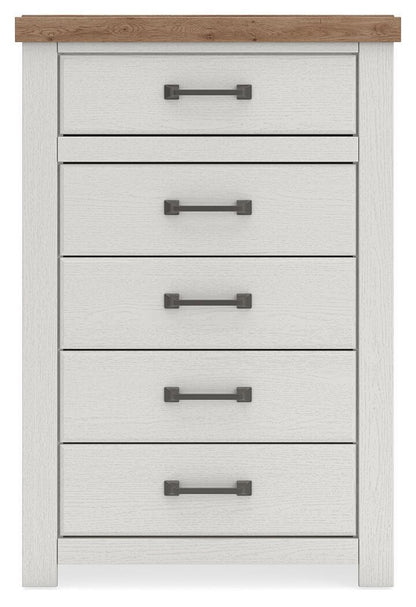 Savonport - Five Drawer Chest - White / Brown Accent Chests by Benchcraft® - Walls Furniture & Mattress