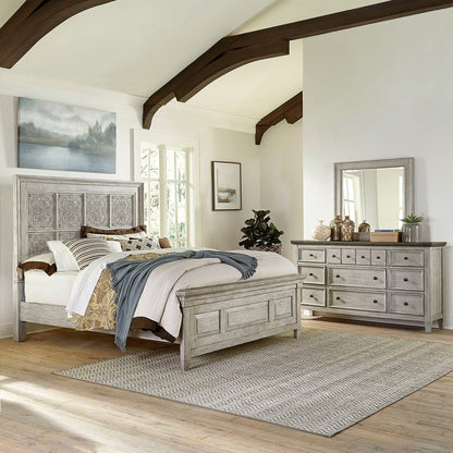 Heartland - Farmhouse - Panel Bed, Dresser & Mirror Set 3 Piece Bedroom Sets by Liberty Furniture - Walls Furniture & Mattress