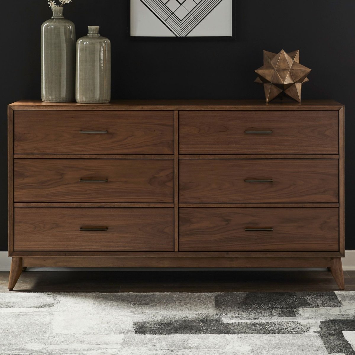 Century Modern - 6 Drawer Dresser - Walnut Dressers by Liberty Furniture - Walls Furniture & Mattress