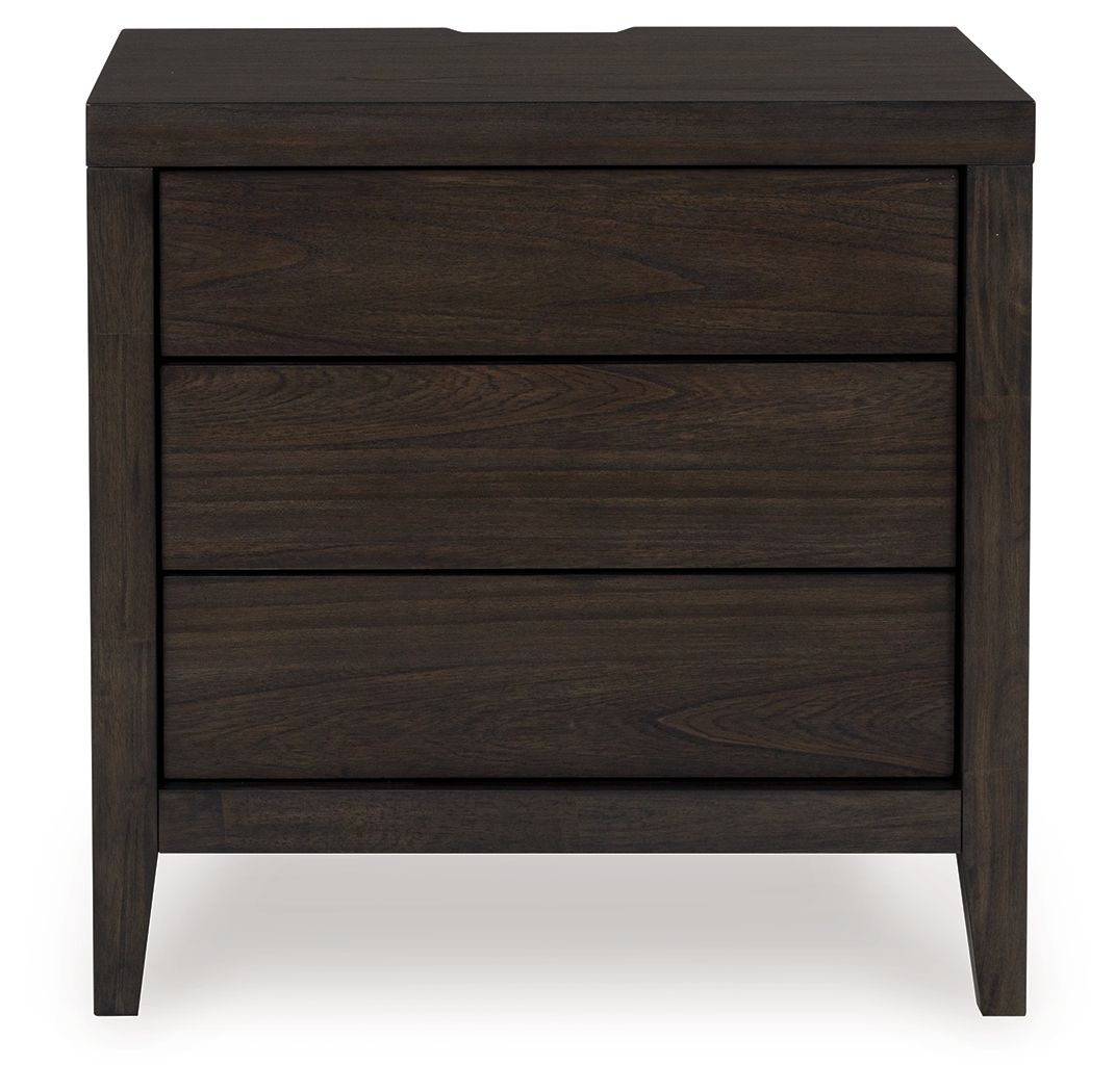 Westonfort - Three Drawer Night Stand - Espresso Nightstands w/ Charging Stations by Ashley® - Walls Furniture & Mattress