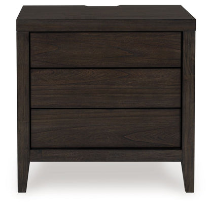 Westonfort - Three Drawer Night Stand - Espresso Nightstands w/ Charging Stations by Ashley® - Walls Furniture & Mattress