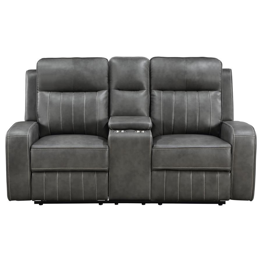 Raelynn - Upholstered Track Arm Motion Loveseat - Gray Reclining Loveseats by Coaster Fine Furniture - Walls Furniture & Mattress