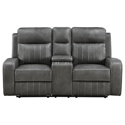 Raelynn - Upholstered Track Arm Motion Loveseat - Gray Reclining Loveseats by Coaster Fine Furniture - Walls Furniture & Mattress