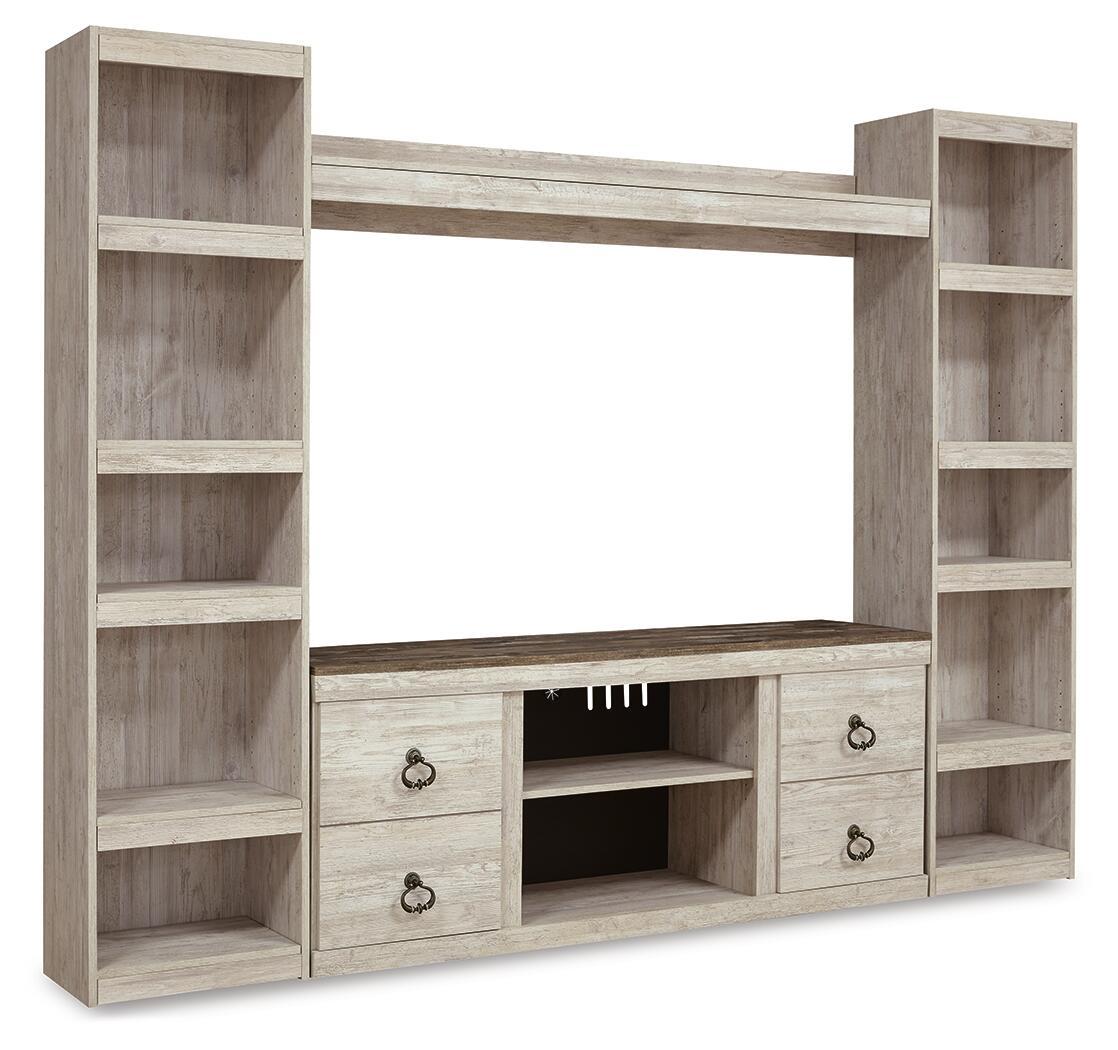 Willowton - 4-Piece Entertainment Center - Whitewash Entertainment Centers by Signature Design by Ashley® - Walls Furniture & Mattress