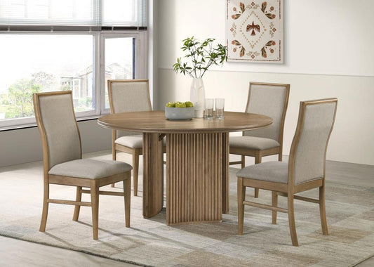 Adina - 5 Piece Round Dining Table Set - Barley / Distressed Light Brown 5 Piece Dining Room Sets by Coaster Fine Furniture - Walls Furniture & Mattress