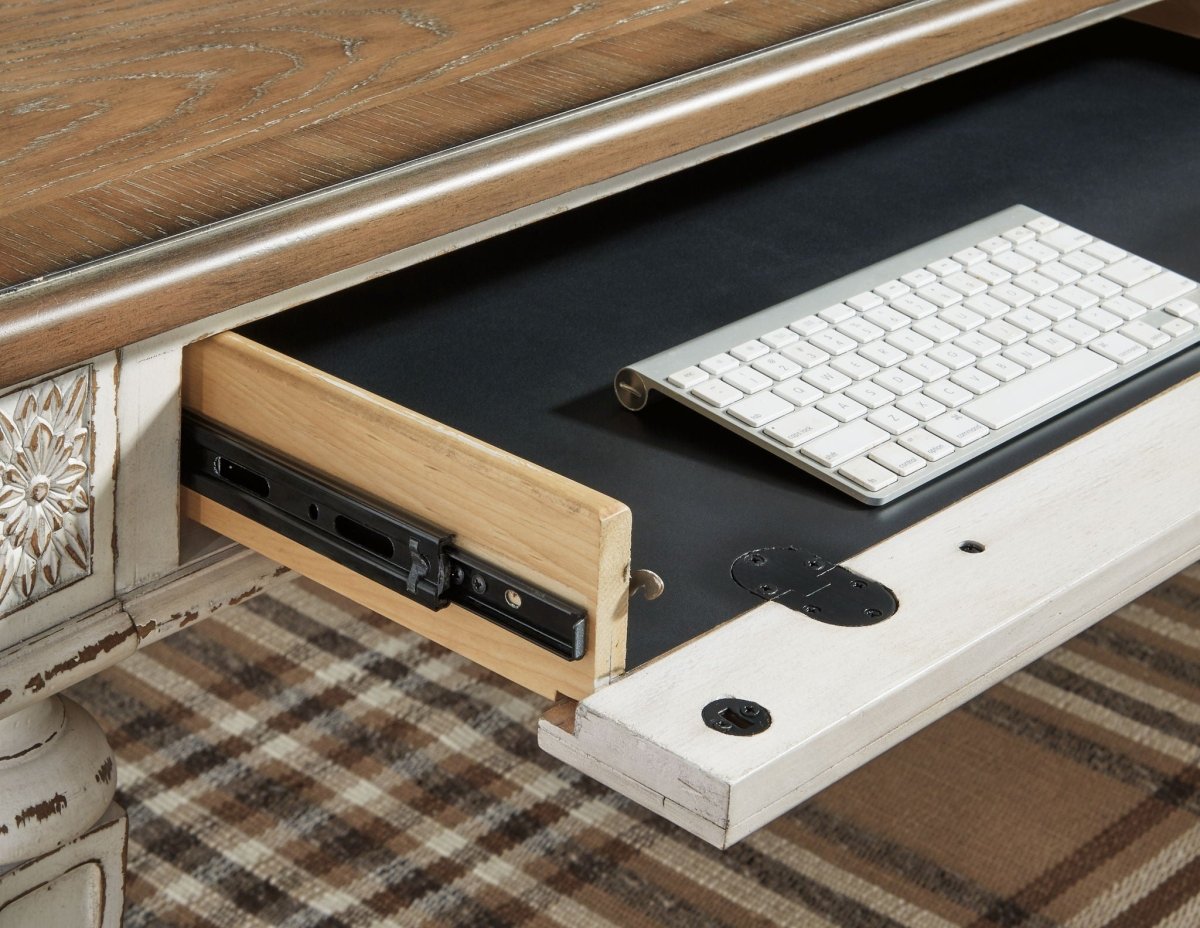 Realyn - Home Office L Shaped Desk - White / Brown Computer Desks by Signature Design by Ashley® - Walls Furniture & Mattress