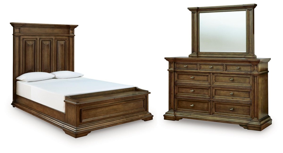 Frantanna - 3 Pc. - Queen Panel Storage Bed, Dresser And Mirror - Brown 3 Piece Bedroom Sets by Signature Design by Ashley® - Walls Furniture & Mattress