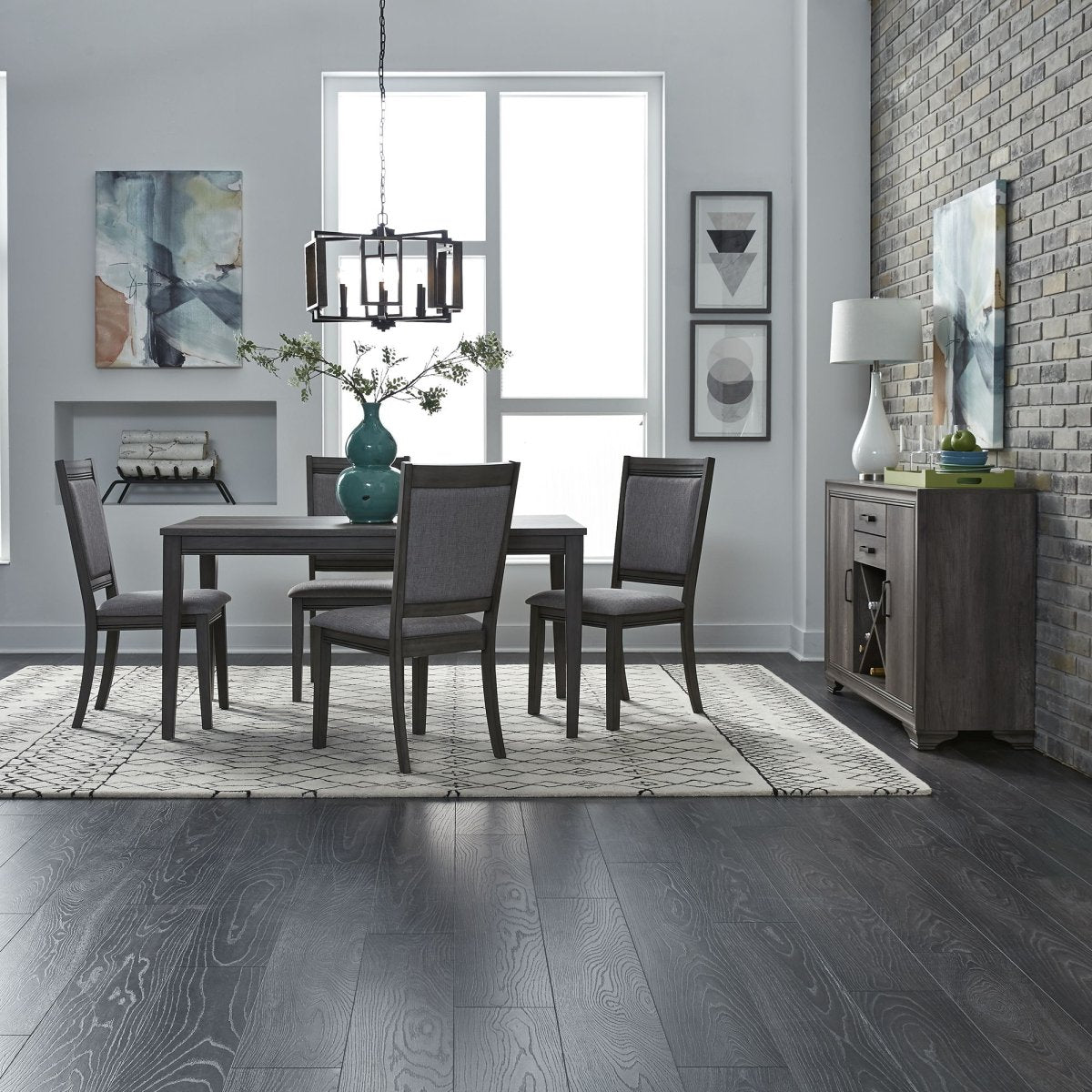 Tanners Creek - 5 Piece Leg Table Set (Upholstered Chair) - Dark Gray 5 Piece Dining Room Sets by Liberty Furniture - Walls Furniture & Mattress