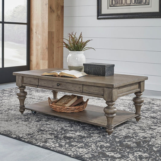 Americana Farmhouse - Rectangular Cocktail Table - Light Brown Cocktail Tables by Liberty Furniture - Walls Furniture & Mattress