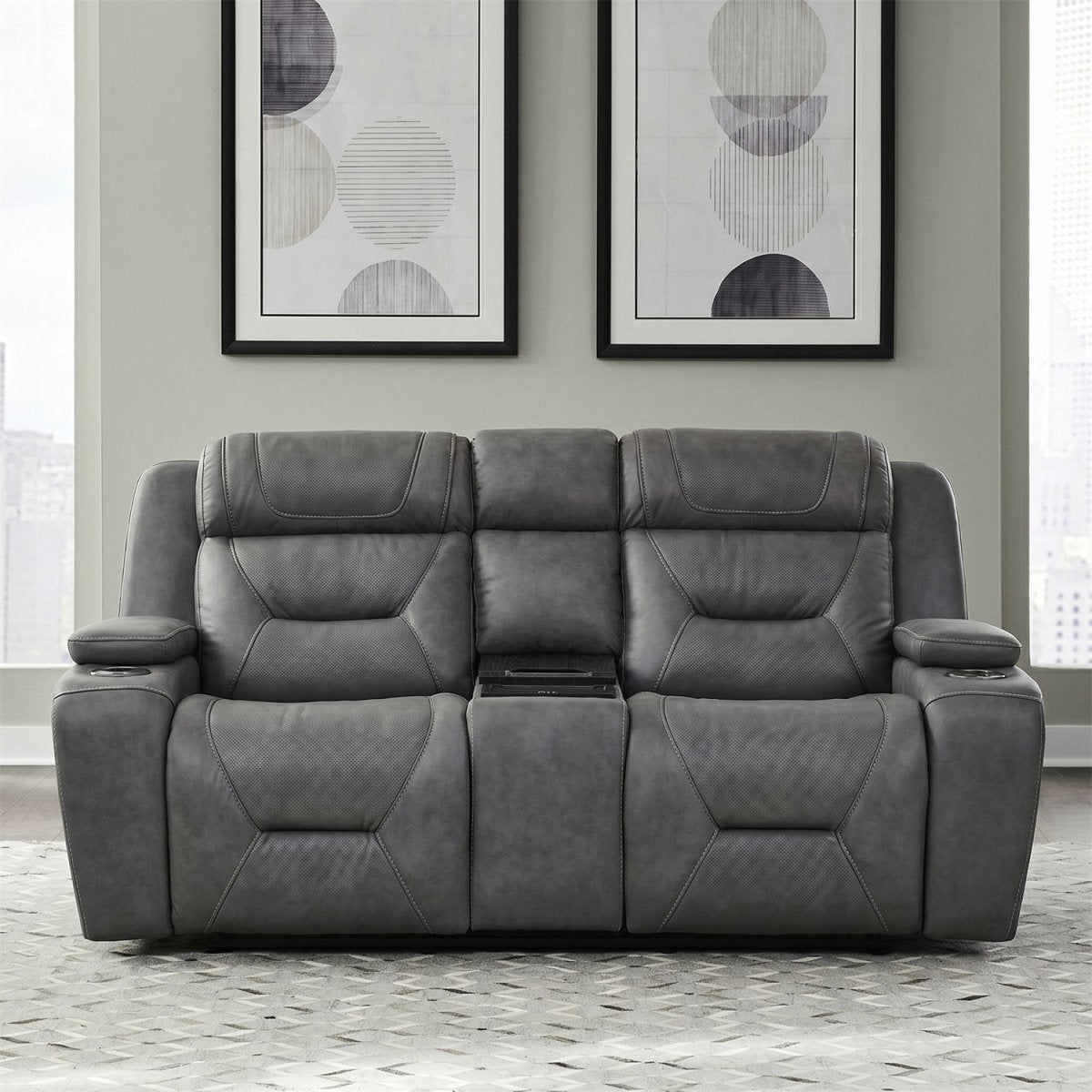 Chapman - Leather Loveseat With Cooling Console P2 & ZG - Aline Blue Gray Reclining Loveseats by Liberty Furniture - Walls Furniture & Mattress