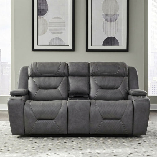 Chapman - Leather Loveseat With Cooling Console P2 & ZG - Aline Blue Gray Reclining Loveseats by Liberty Furniture - Walls Furniture & Mattress