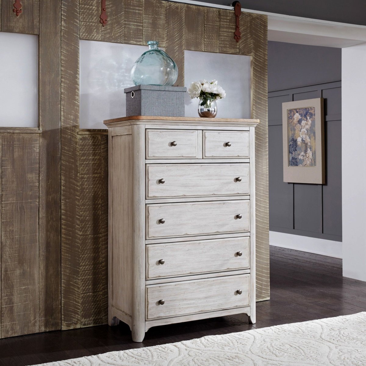Farmhouse Reimagined - 5 Drawer Chest - White Accent Chests by Liberty Furniture - Walls Furniture & Mattress