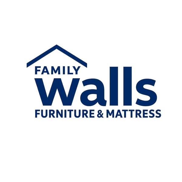 Walls Furniture & Mattress logo with a blue roof outline above the word ‘Family’ and bold text ‘walls’ underneath, tagline ‘Furniture & Mattress’ below – representing a family-owned furniture and mattress store in Kokomo, Indiana.