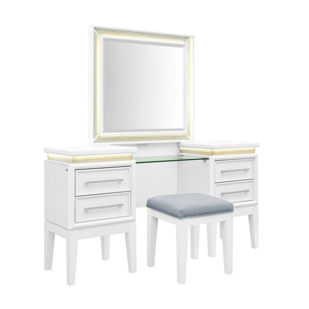 Reflections - 3 Piece Vanity Set - Pearl White & Rhinestone Vanity Sets by Liberty Furniture - Walls Furniture & Mattress