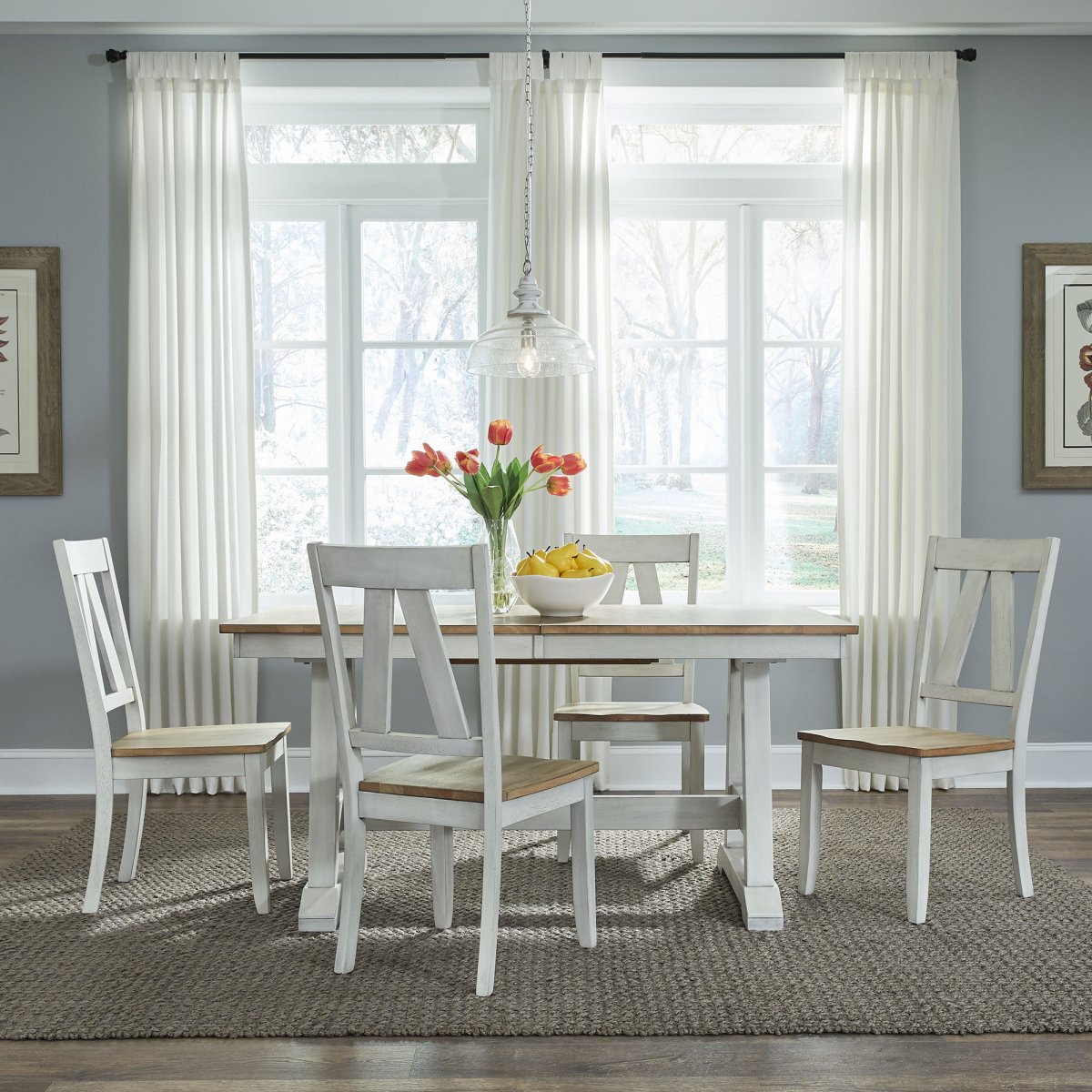 Lindsey Farm - Trestle Table Set 5 Piece Dining Room Sets by Liberty Furniture - Walls Furniture & Mattress