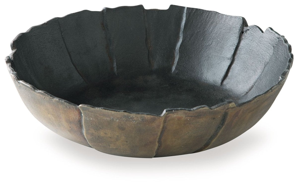 Aidman - Bowl - Black / Antique Gold Finish Plates & Bowls by Signature Design by Ashley® - Walls Furniture & Mattress