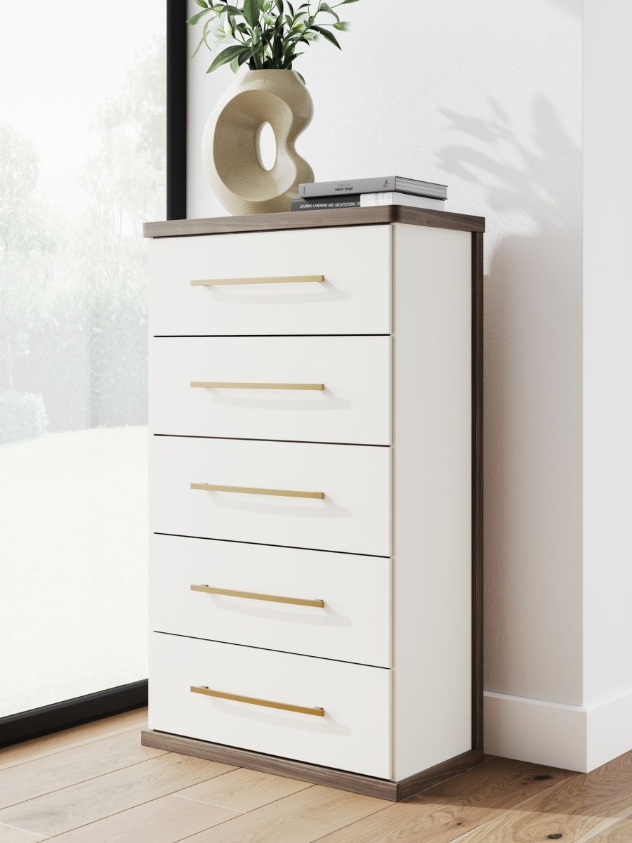 Kendanport - Brown / White - Five Drawer Chest Accent Chests by Signature Design by Ashley® - Walls Furniture & Mattress