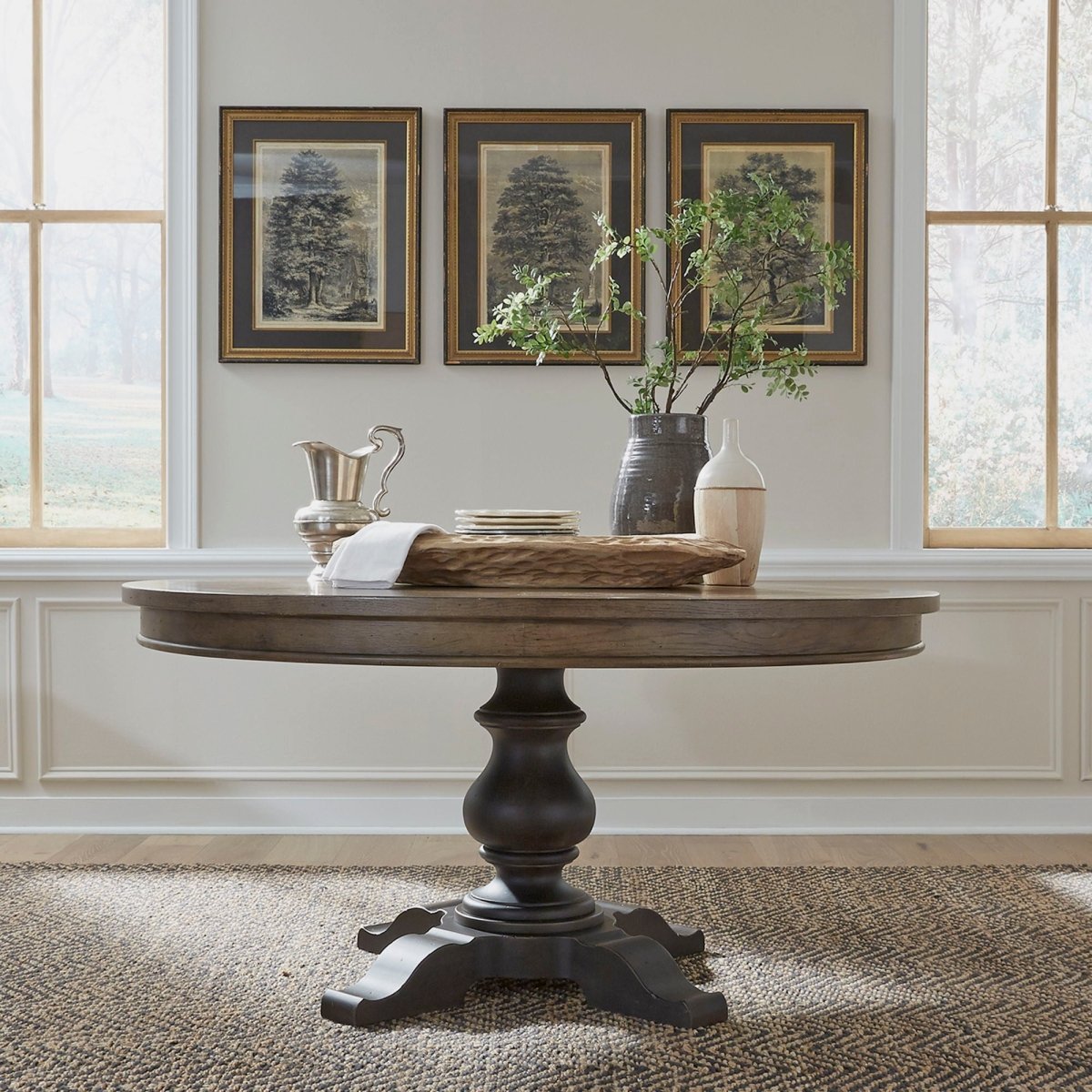 Americana Farmhouse - Pedestal Table - Dark Brown Dining Tables by Liberty Furniture - Walls Furniture & Mattress
