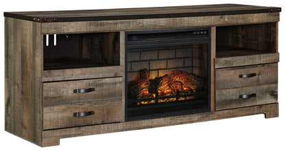 Trinell - 63" TV Stand With Glass/Stone Fireplace Insert - Brown Fireplace TV Stands by Signature Design by Ashley® - Walls Furniture & Mattress