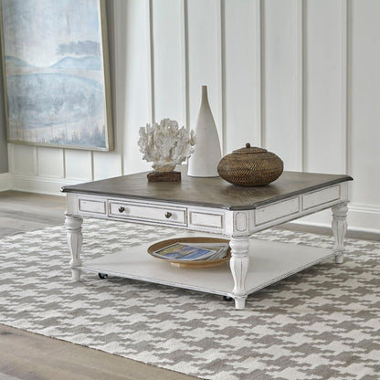 Magnolia Manor - Oversized Square Cocktail Table - White Cocktail Tables by Liberty Furniture - Walls Furniture & Mattress