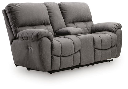 Bakerstein - Power Recline Loveseat/Console/Adjustable Headrest - Galaxy Reclining Loveseats by Signature Design by Ashley® - Walls Furniture & Mattress