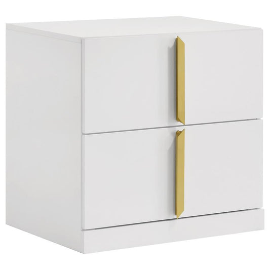 Ines - 2 - Drawer Nightstand Bedside Table - White High Gloss Accent Nightstands by Coaster Fine Furniture - Walls Furniture & Mattress