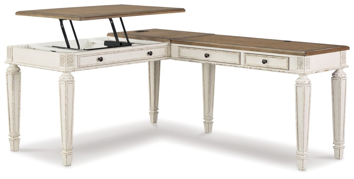 Realyn - L Shaped Desk With Lift Top - White / Brown Lift Top Desks by Signature Design by Ashley® - Walls Furniture & Mattress