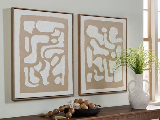 Waldett - Beige / White - Wall Art Set (Set of 2) Canvas Art Sets by Signature Design by Ashley® - Walls Furniture & Mattress