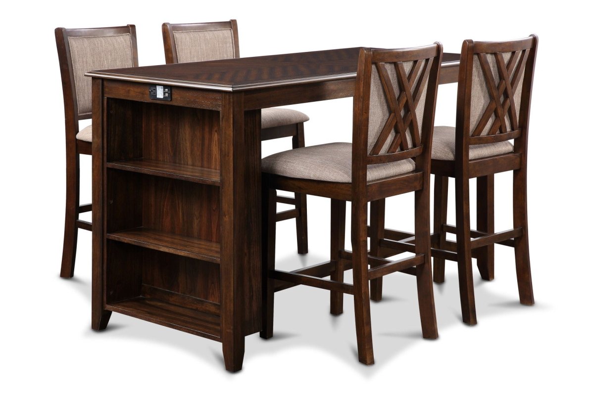 Amy - 60" Counter Table & Chairs With Storage 5 Piece Dining Room Sets by New Classic - Walls Furniture & Mattress