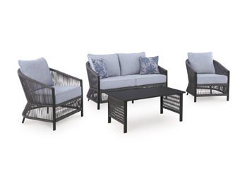 Bridges Beach - Loveseat, Lounge Chairs, Table Set (Set of 4) - Gray 4 Piece Outdoor Sets by Signature Design by Ashley® - Walls Furniture & Mattress