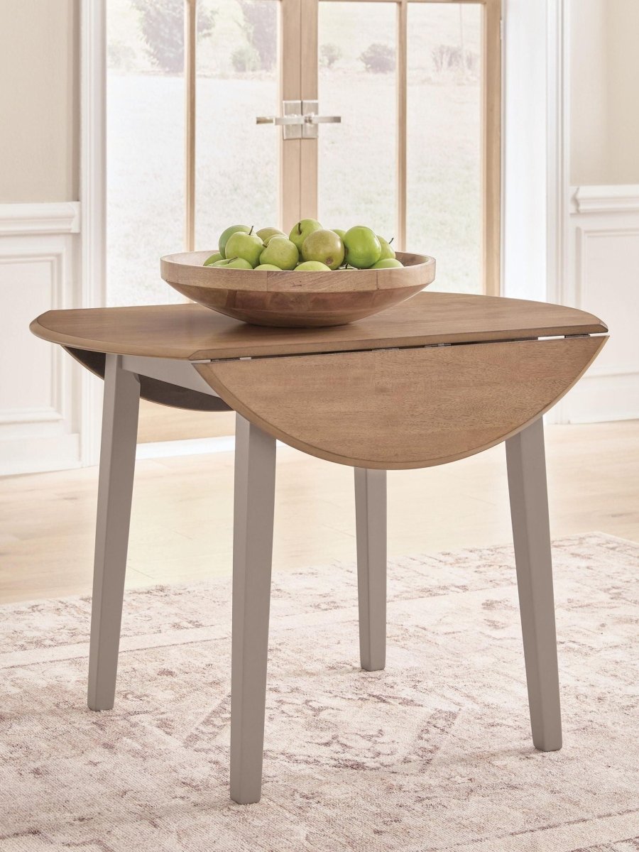 Harperfeld - Round Dining Room Drop Leaf Table - Natural / Gray Dining Tables by Signature Design by Ashley® - Walls Furniture & Mattress