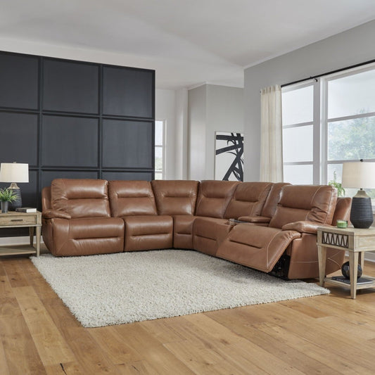 Cameron - 6 Piece Sectional - Dakota Saddle Leather Reclining Sectionals by Liberty Furniture - Walls Furniture & Mattress