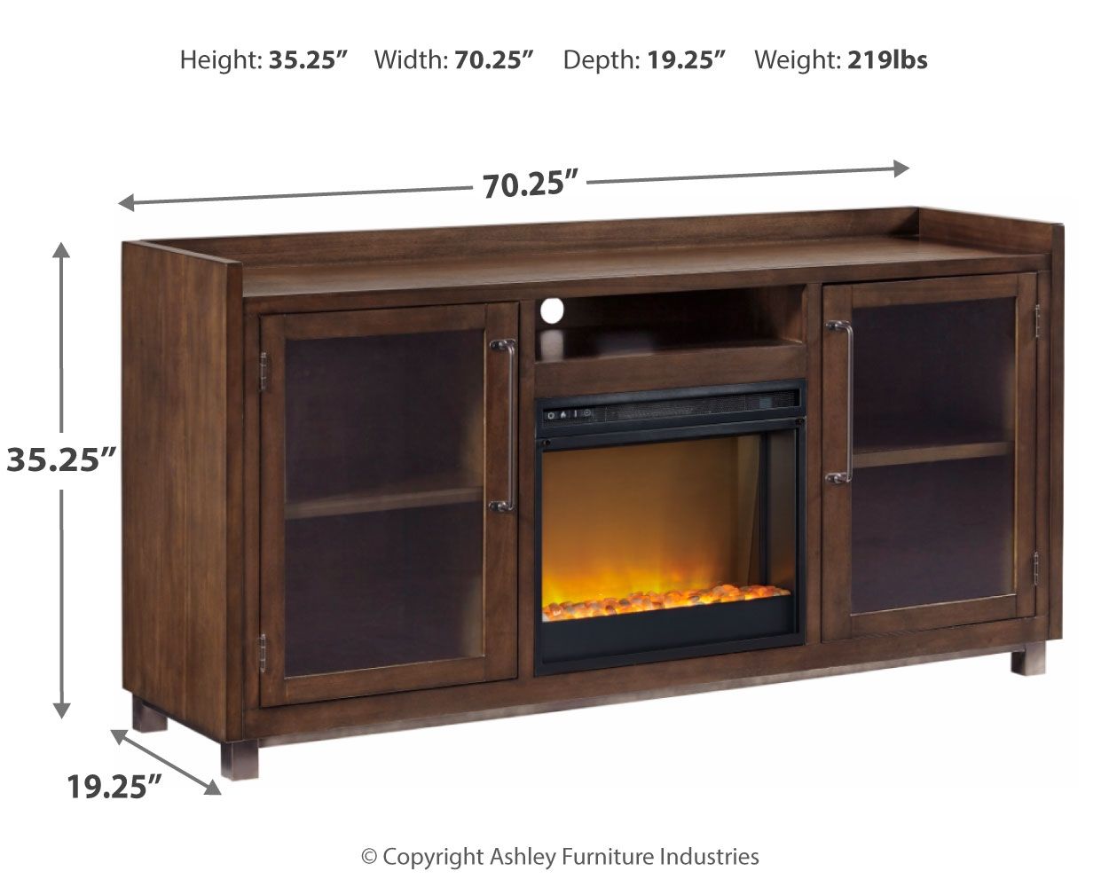 Starmore - 70" TV Stand With Glass/Stone Fireplace Insert - Brown Fireplace TV Stands by Signature Design by Ashley® - Walls Furniture & Mattress