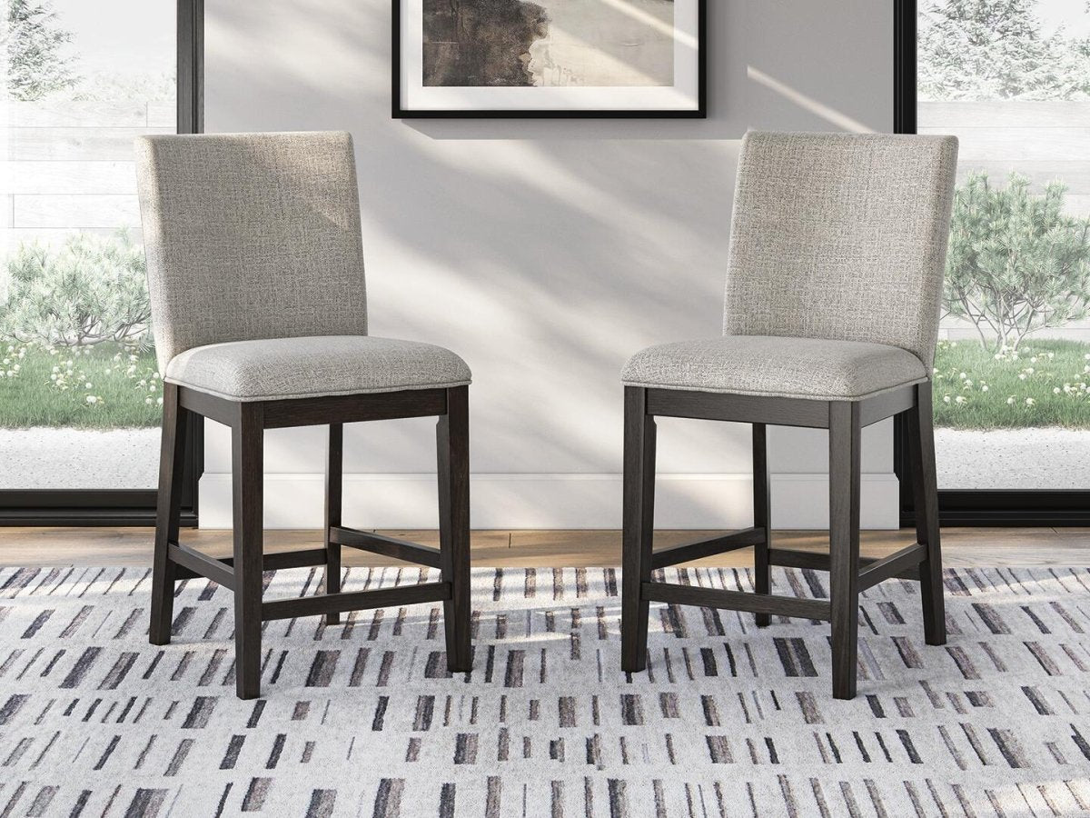 Neymorton - Upholstered Barstool (Set of 2) - Dark Grayish Brown Stool Sets by Signature Design by Ashley® - Walls Furniture & Mattress