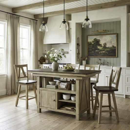 Lindsey Farm - 5 Piece Gathering Table Set - Natural & Brown 5 Piece Dining Room Sets by Liberty Furniture - Walls Furniture & Mattress