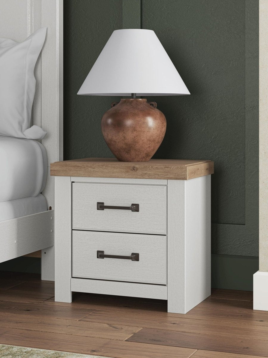 Savonport - Two Drawer Night Stand - White / Brown Nightstands w/ Charging Stations by Benchcraft® - Walls Furniture & Mattress