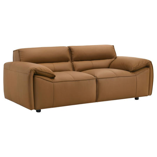Buxton - Top Grain Leather Upholstered Loveseat Stationary Loveseats by Coaster Fine Furniture - Walls Furniture & Mattress