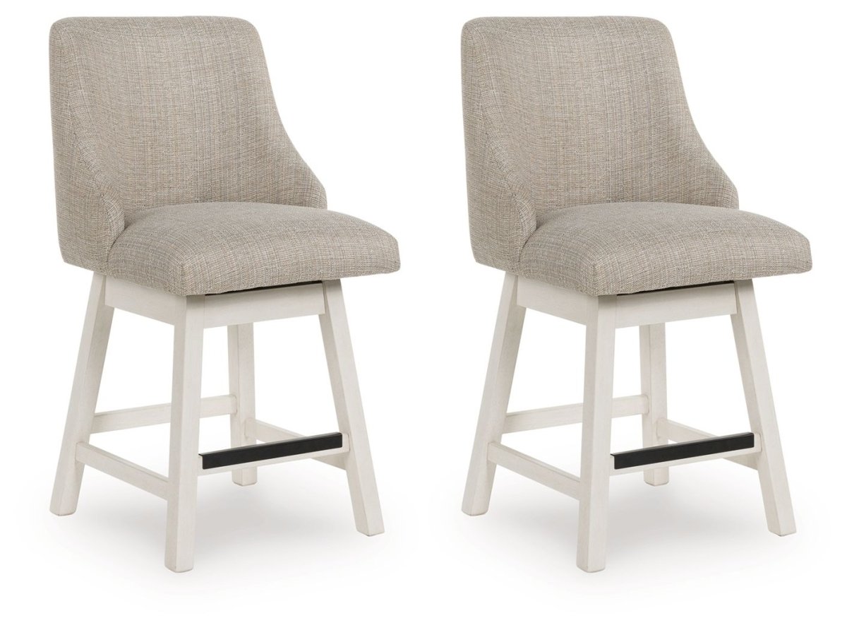 Robbinsdale - Antique White - Upholstered Swivel Curved Back Barstool (Set of 2) Stool Sets by Signature Design by Ashley® - Walls Furniture & Mattress