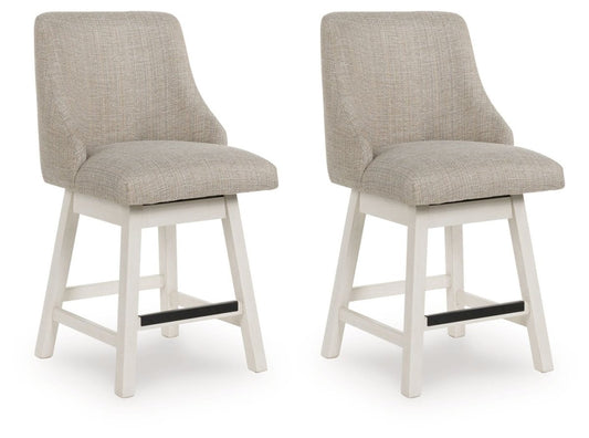 Robbinsdale - Antique White - Upholstered Swivel Curved Back Barstool (Set of 2) Stool Sets by Signature Design by Ashley® - Walls Furniture & Mattress