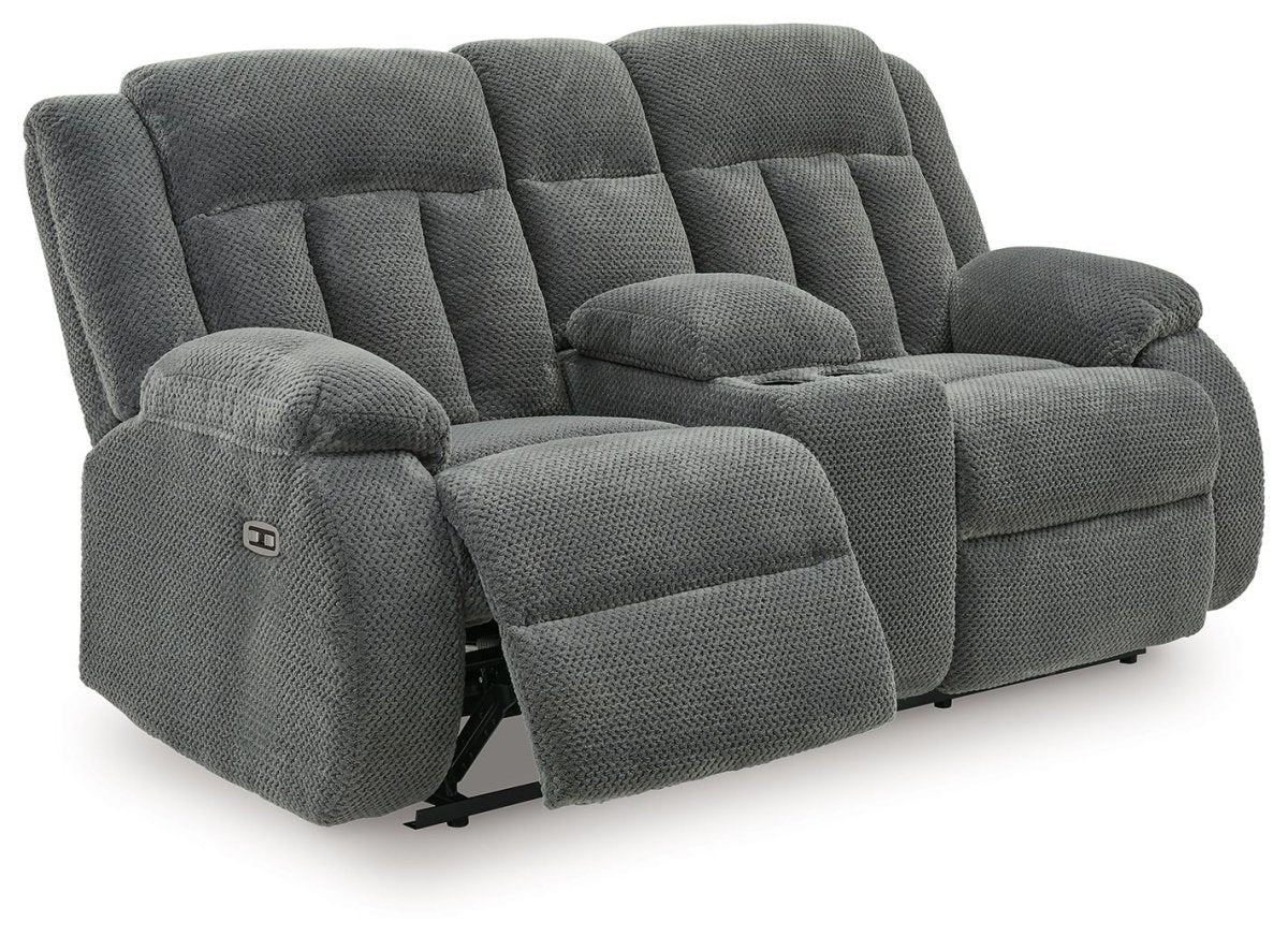 Observation - Double Reclining Power Loveseat With Console - Steel Reclining Loveseats by Signature Design by Ashley® - Walls Furniture & Mattress