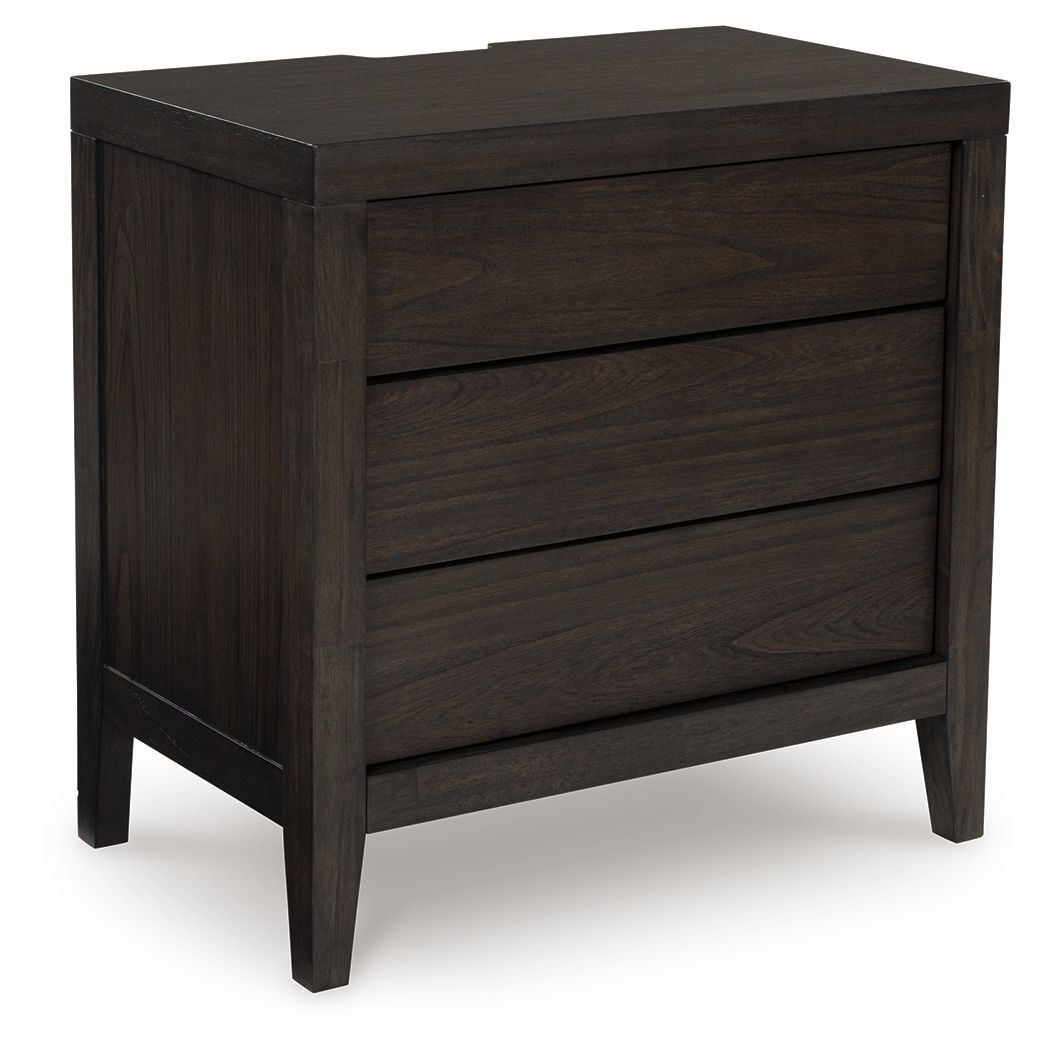 Westonfort - Three Drawer Night Stand - Espresso Nightstands w/ Charging Stations by Ashley® - Walls Furniture & Mattress