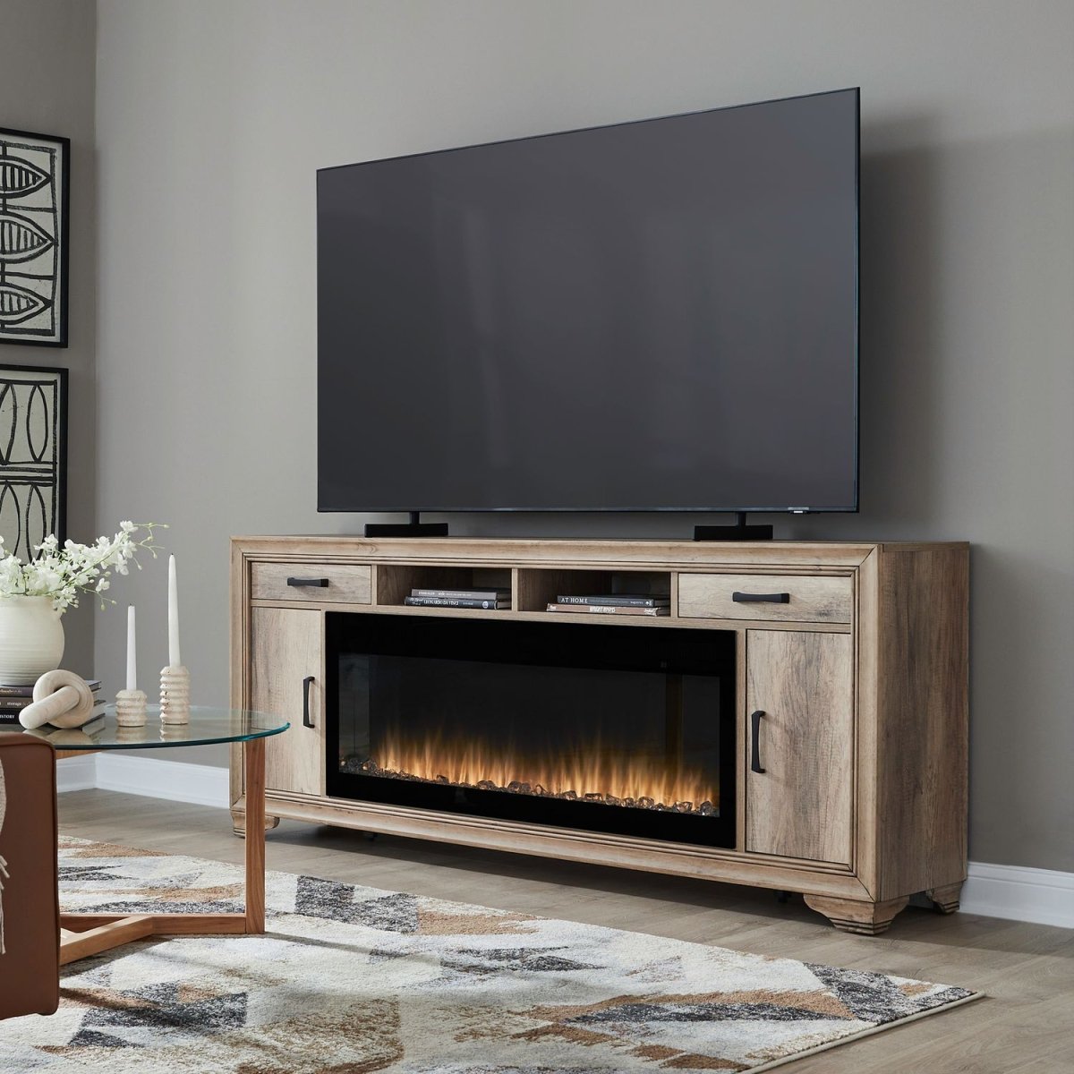 Fireplace TV Consoles - 439 78" Console With Fire FT - Brown Fireplace TV Stands by Liberty Furniture - Walls Furniture & Mattress
