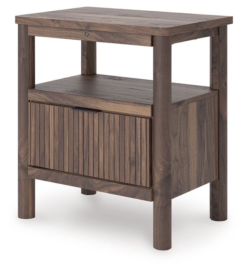 Pamytta - Brown - One Drawer Night Stand Nightstands w/ Charging Stations by Signature Design by Ashley® - Walls Furniture & Mattress