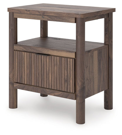 Pamytta - Brown - One Drawer Night Stand Nightstands w/ Charging Stations by Signature Design by Ashley® - Walls Furniture & Mattress