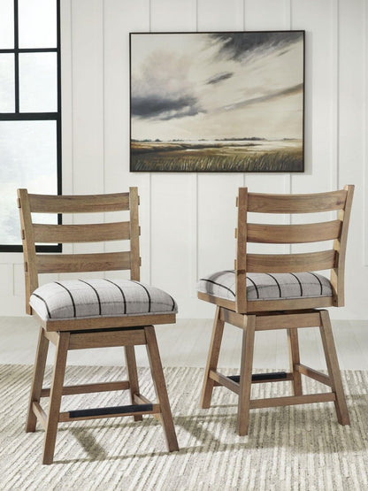 Ridgester - Upholstered Swivel Barstool (Set of 2) - Light Brown Stool Sets by Benchcraft® - Walls Furniture & Mattress
