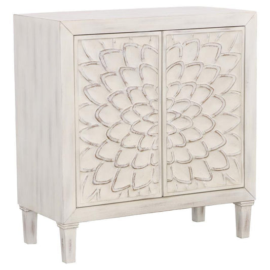 Clarkia - Accent Cabinet With Floral Carved Door - White Accent Cabinets by CoasterElevations - Walls Furniture & Mattress